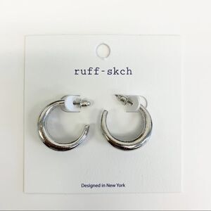 Silver Textured Metal Double Hoop Huggies